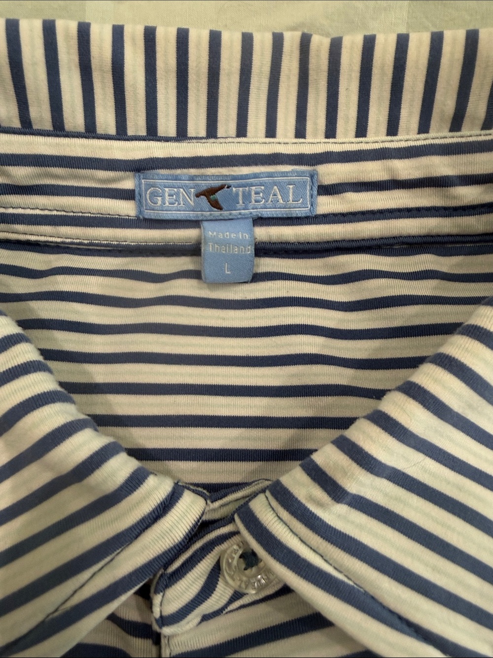 Men's White Polo with Navy Horizontal Stripes